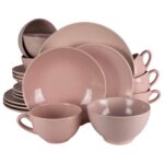 Set farfurii 20 piese, pentru 4 persoane, Pastel Pink, Cesiro, Roz Lucios si Roz Mat