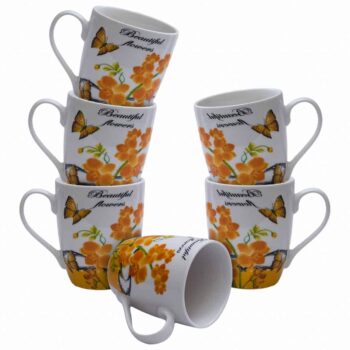 Set 6 cesti Albe, 310 ml, cu flori galbene Set 6 cesti Albe, 310 ml, cu flori galbene