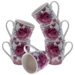 Set 6 cesti Alb cu trandafir roz