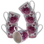 Set 6 cesti Alb cu trandafir roz