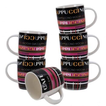 Set 6 cesti decor Coffee, 270 ml, Alb/Negru Set 6 cesti decor Coffee, 270 ml, Alb/Negru