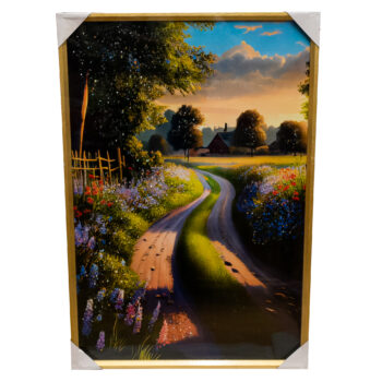 Tablou peisaj de tara decorat cu pietricele transparente, 93x63 cm