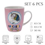 Set 6 cesti 310 ml Alb/Roz decor unicorn