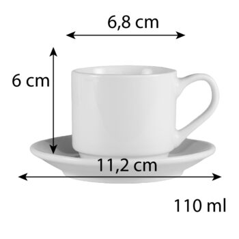 Set 6 cesti cu farfurie Alb Lucios 110 ml