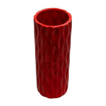 Vază din ceramică, roșie, cu model în valuri, 18,5x7 cm