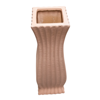 Vază roz din lut, cu model nuiele împletite, 31x10x10 cm