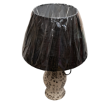 Veioză crem, model abstract de flori, abajur maro, 48x30 cm