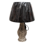 Veioză crem, model abstract de flori, abajur maro, 48x30 cm