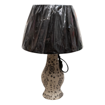 Veioză crem, model abstract de flori, abajur maro, 48x30 cm