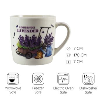 Cana 170 ml, Alb cu design carucior lavanda