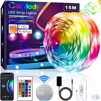 Bandă de lumină LED compatibilă Cozylady Alexa, bandă de lumină cu LED pentru muzică controlabilă prin aplicație inteligentă, bandă de lumină LED care schimbă culoarea compatibilă cu Alexa și Google Assistant,1 buc
