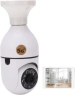 Cameră cu bec Eujgoov, 360 de grade 2,4 GHz și 5G WiFi Cameră de supraveghere pentru casă inteligentă Alarmă de detectare a mișcării 110‑220V 1080p Camere de securitate IP panoramice