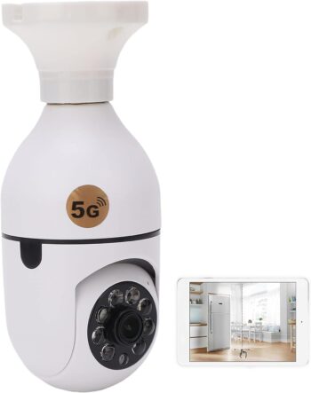 Cameră cu bec Eujgoov, 360 de grade 2,4 GHz și 5G WiFi Cameră de supraveghere pentru casă inteligentă Alarmă de detectare a mișcării 110‑220V 1080p Camere de securitate IP panoramice Cameră cu bec Eujgoov, 360 de grade 2,4 GHz și 5G WiFi Cameră de supraveghere pentru casă inteligentă Alarmă de detectare a mișcării 110‑220V 1080p Camere de securitate IP panoramice