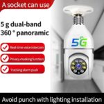 Cameră cu bec Eujgoov, 360 de grade 2,4 GHz și 5G WiFi Cameră de supraveghere pentru casă inteligentă Alarmă de detectare a mișcării 110‑220V 1080p Camere de securitate IP panoramice