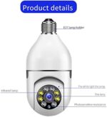 Cameră cu bec Eujgoov, 360 de grade 2,4 GHz și 5G WiFi Cameră de supraveghere pentru casă inteligentă Alarmă de detectare a mișcării 110‑220V 1080p Camere de securitate IP panoramice