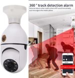 Cameră cu bec Eujgoov, 360 de grade 2,4 GHz și 5G WiFi Cameră de supraveghere pentru casă inteligentă Alarmă de detectare a mișcării 110‑220V 1080p Camere de securitate IP panoramice