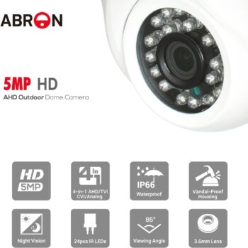 Cameră de supraveghere analogică Abronis 5MP Cameră CCTV cu dom de securitate 4-în-1 AHD TVI CVI CVBS, lentilă varifocală de 2,8-12 mm 36 LED-uri IR Viziune nocturnă