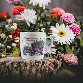 Cana 170 ml, Alb cu design carucior lavanda