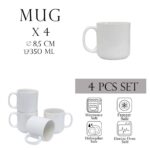 Set 4 cesti Design Italian din Portelan Alb, 350 ml