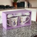 Set doua cani 170 ml, Alb cu vaza si lavanda