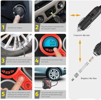 Compresor de aer portabil pentru anvelope de mașină Pompă de aer pentru mașină 12 V Pompă de anvelope cu manometru