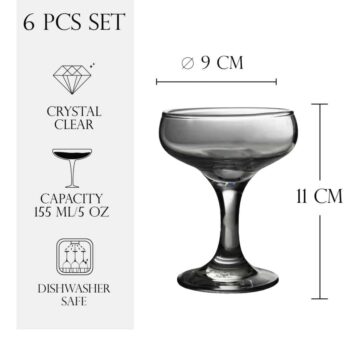 Set 6 pahare de 155 ml cu picior din sticla, Cesiro