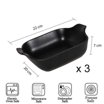 Set 3 vase termorezistente Negru Mat, 22x20x7 cm