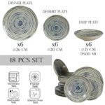 Set farfurii 18 piese, pentru 6 persoane, Maritim, Cesiro, Alb Ivoire cu albastru
