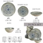 Set farfurii 24 piese, pentru 6 persoane, Maritim, Cesiro, Alb Ivoire cu albastru