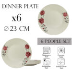 Set 6 farfurii intinse 23 cm pentru 6 persoane, Ivoire cu trandafir roz