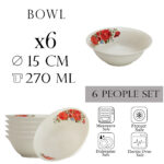 Set 6 boluri 15 cm x 270 ml pentru 6 persoane, Ivoire cu trandafir roz