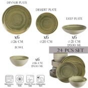 Set farfurii 24 piese, pentru 6 persoane, Sand, Cesiro, Alb Ivoire si gri-verzui