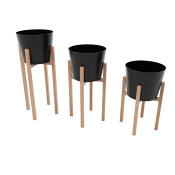 Set 3 suporturi pentru ghivece flori, din lemn, 26.50 x 26.50 x 65/50/32 cm, bienWood BIE7001