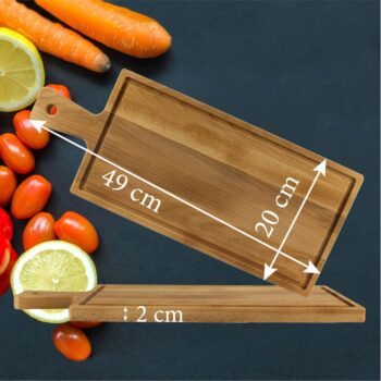 Tocator lemn cu maner 490x200x20 mm, Maro natur