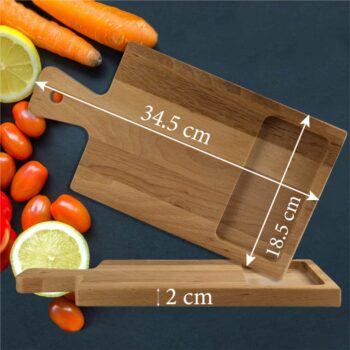 Tocator lemn cu maner 350x185x20 mm, Maro natur