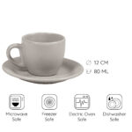 Set 6 cesti cu farfurie pentru expresso Gri Argintiu Mat 80 ml