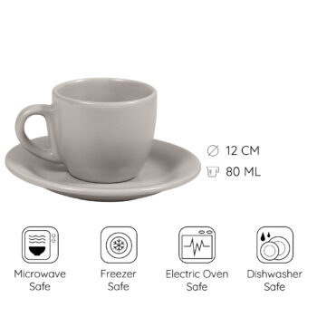 Set 6 cesti cu farfurie pentru expresso Gri Argintiu Mat 80 ml