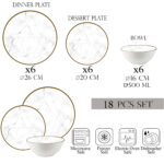 Set farfurii 18 piese, 6 persoane, set cu bol- Ensemble Marmura Aurea - Set Veselă Italiană Porțelan