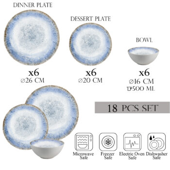 Set farfurii 18 piese, 6 persoane, set cu bol- Ensemble Laguna di Lusso - Set Veselă Italiană Porțelan