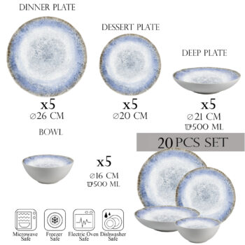 Set farfurii 20 piese, 5 persoane - Ensemble Laguna di Lusso - Set Veselă Italiană Porțelan