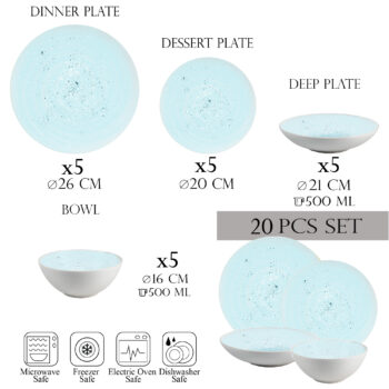 Set farfurii 20 piese, 5 persoane - Ensemble Azure Spirale - Set Veselă Italiană Porțelan