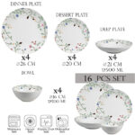 Set farfurii 16 piese, 4 persoane- Insieme Fiori Eleganti - Set Veselă Italiană Porțelan