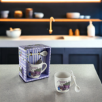 Cana 170 ml, Alb cu design carucior lavanda