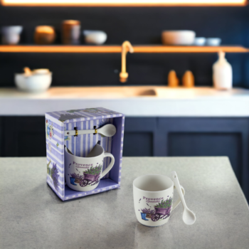 Cana 170 ml, Alb cu design carucior lavanda