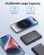 Încărcător portabil fără fir JoyGeek, Power Bank magnetic de 10.000 mAh cu suport, acumulator Mag Safe PD 20 W Încărcare rapidă cu C