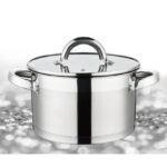 Cratita din inox, compatibila cu plita cu inductie, cu capac din sticla, 22 cm, 4.50 l, Grunberg GR7022