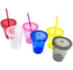 Pahar din plastic, cu capac si pai, Ø10 x 12 cm, 440 ml, Tuffex TP553 (diverse culori)