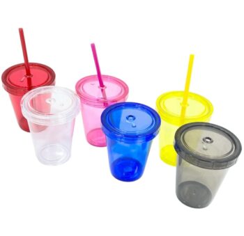 Pahar din plastic, cu capac si pai, Ø10 x 12 cm, 440 ml, Tuffex TP553 (diverse culori)