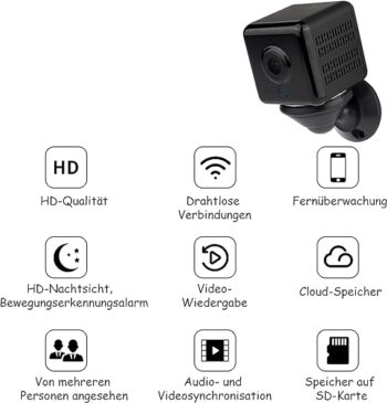 Merclix Mini Cameră 4K HD Cameră de supraveghere Cameră WiFi de interior Transmisie în direct Aplicație pentru telefon mobil cu baterie SIM Card WiFi Stocare în cloud Senzor de mișcare Cameră de vedere nocturnă pentru animale de companie