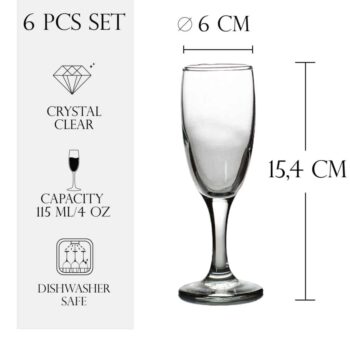 Set 6 pahare de 115 ml cu picior din sticla, Cesiro